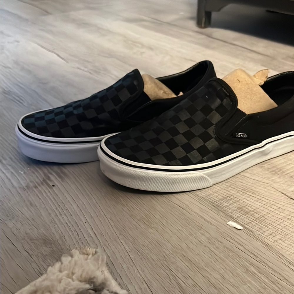 Vans Black and Gray Checkered Slip-On Sneakers